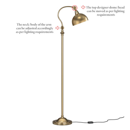 Floor Lamp Vintage Brass Antique Finish Adjustable Dome Shade 150cm