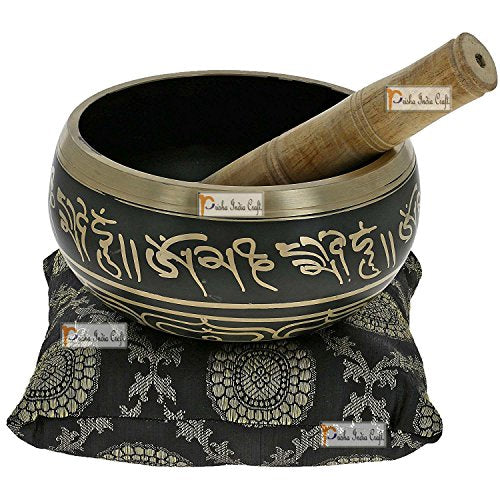 Singing Bowl Tibetan Design Black Metal 4.5 inches