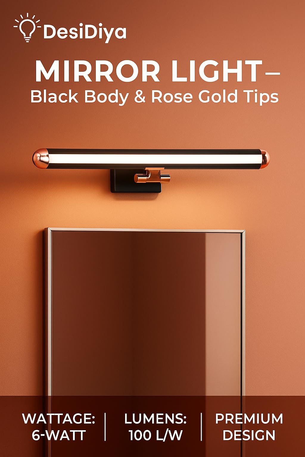 LED Wall Light with Color Changing Feature Black Rose Gold Finish 33cm