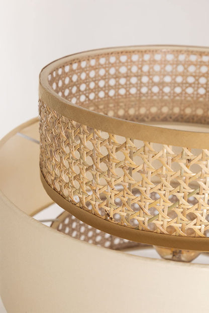 Standing Floor Lamp with Rattan Shade and Bamboo Base - 14" D x 12" - Beige