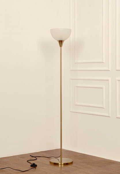 Uplighter Floor Lamp with Frosted Glass Shade and Hidden Wiring - Antique Brass Finish - Modern Design for Living Room