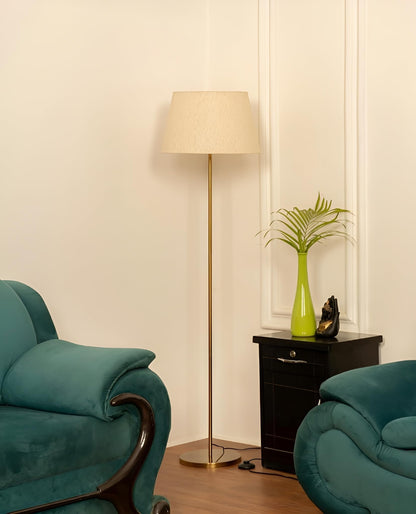 Floor Lamp Modern Antique Brass Finish 5ft Height with 12 inch Beige Lampshade