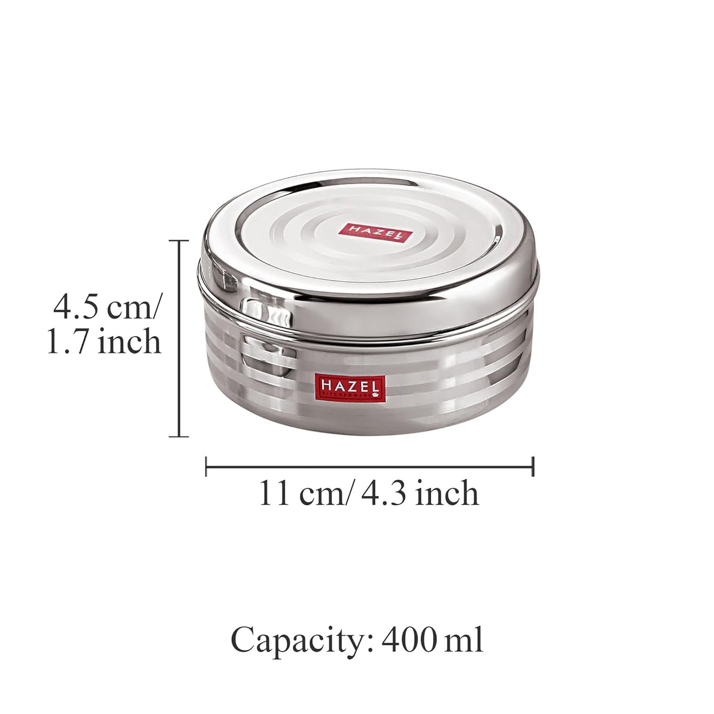 HAZEL Small Container For Kitchen|Steel Dabba of Capacity 400 ml