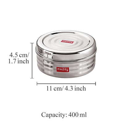 HAZEL Small Container For Kitchen|Steel Dabba of Capacity 400 ml