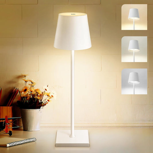 LED Floor Lamp with Adjustable Brightness - White Fabric Shade - Modern Minimalist Design - Tall Space-Saving Lamp