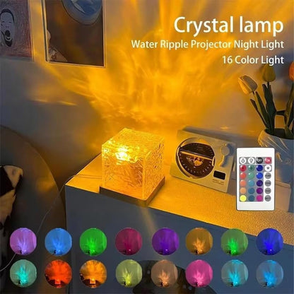 LED Ocean Wave Projector Lamp with Crystal Base - 3D Water Wave Effect - Size: Cube