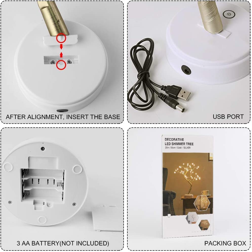 LED Bonsai Tree Lamp with Touch Switch - Warm White - 36 Pearl LEDs - USB & Battery Operated