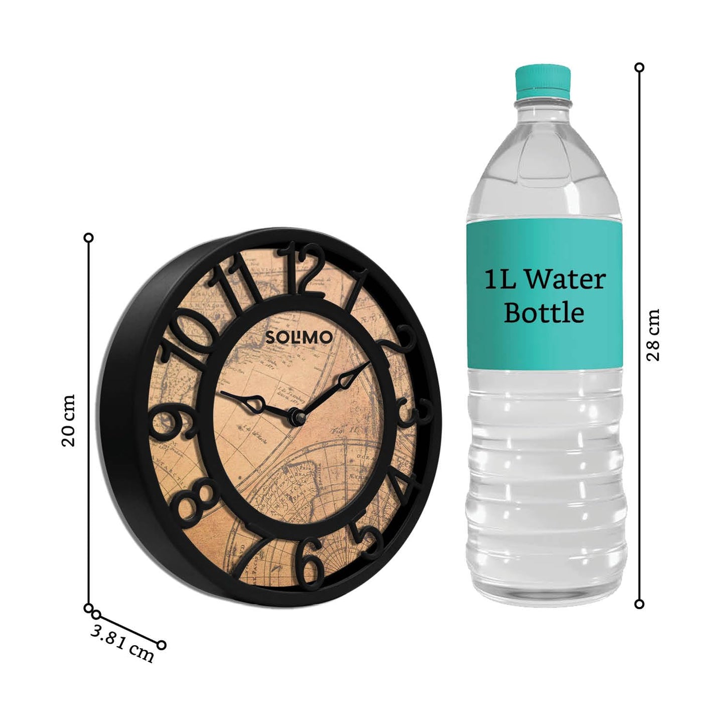 8-Inch Black Plastic Analog Wall Clock with Quartz Movement