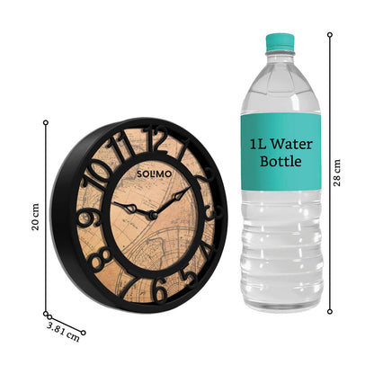 8-Inch Black Plastic Analog Wall Clock with Quartz Movement