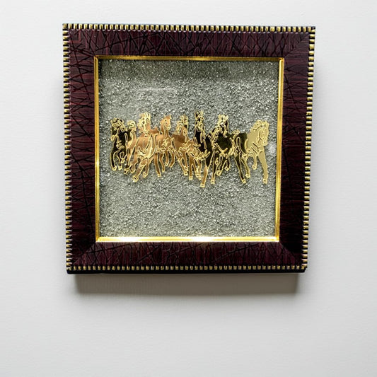 Wall Painting Seven Running Horses Artwork Gold-Plated Pyrite Dust Frame 30x30 cm