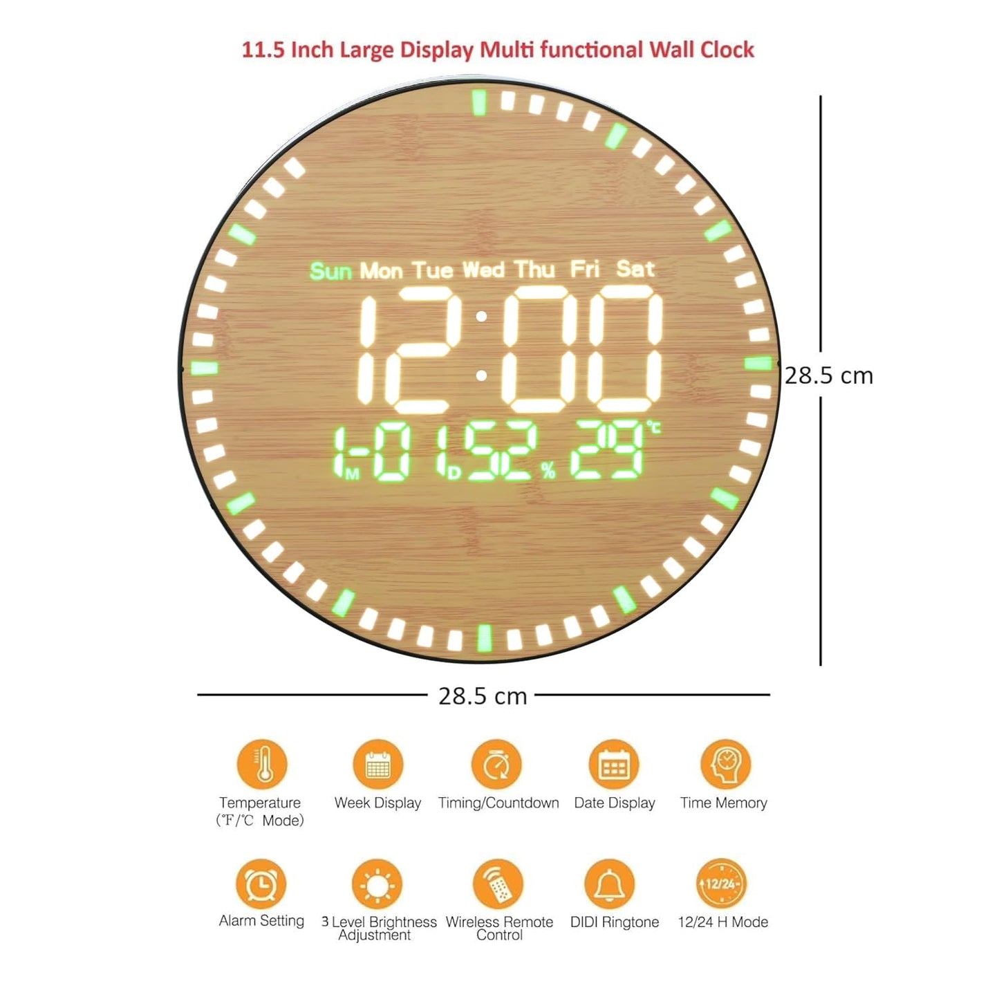 Digital Wall Clock with Remote Control – 10-Inch LED Display, Dual Alarm, Temperature & Humidity, Silent Design