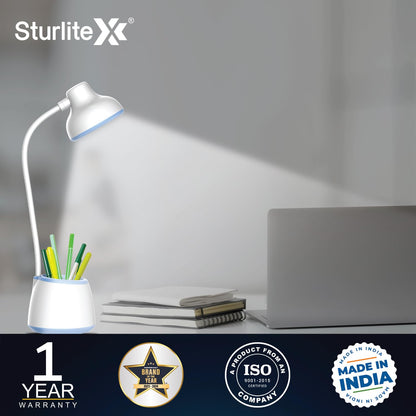 LED Table Lamp Dimmable 6W Rechargeable with Adjustable Neck and Pen Holder