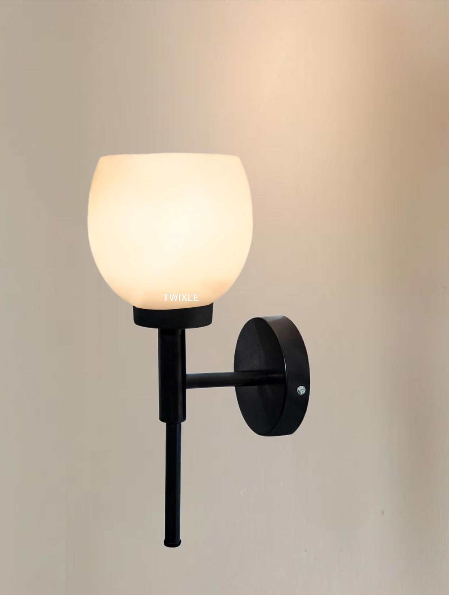 Metal Wall Light with Glass Shade, Black, 32cm Height, Modern Design, E27 LED Compatible