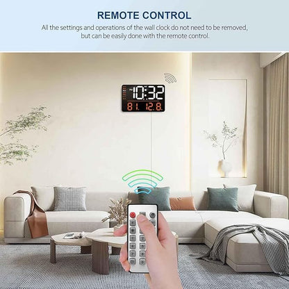 Digital Wall Clock with Remote Control, 12.6 Inch LED Display, Orange