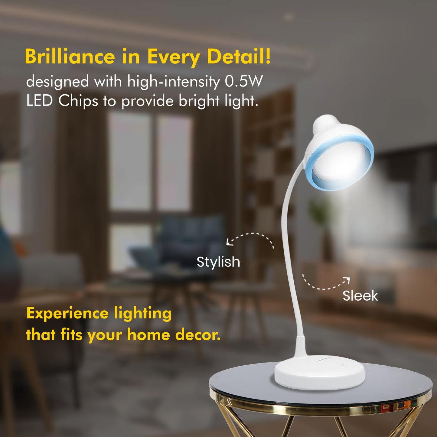 Rechargeable LED Table Lamp with Flexible Design and Dimmable Features, White, ABS