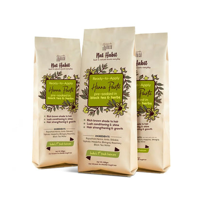 Fresh Henna Paste with Black Tea & Herbs, Rich Brown, 3x220g
