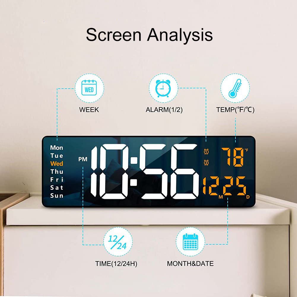 Lancoon 16 Inch Digital Wall Clock with LED Display and Remote Control