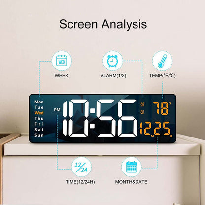 Lancoon 16 Inch Digital Wall Clock with LED Display and Remote Control