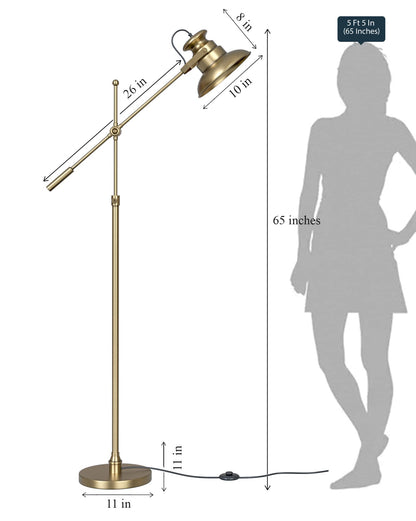 LED Floor Lamp with Adjustable Height and Rotatable Arm in Brass Antique Finish