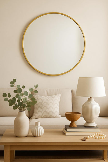 Round Wall Mirror with Gold Metal Frame - Modern Design - 20 Inch