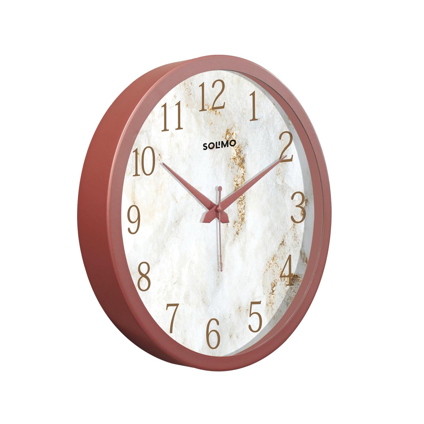 12-Inch Marble Dial Plastic Analog Wall Clock with Silent Movement - Copper Frame