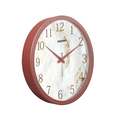 12-Inch Marble Dial Plastic Analog Wall Clock with Silent Movement - Copper Frame