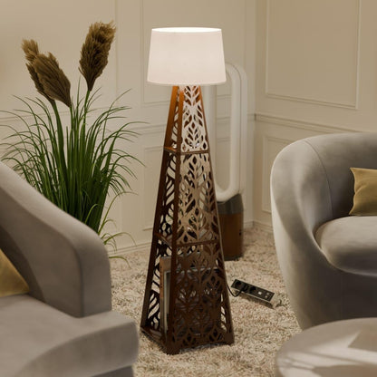 LED Floor Lamp with Shelves - Brown Wood - Modern Design - 3 Shelves - 150 cm