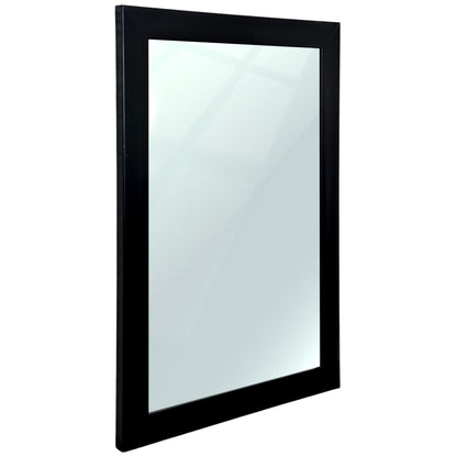 Rectangular Wall Mirror with Synthetic Wooden Frame, Black Finish, Inner Size 12x18 in, Outer Size 15x21 in