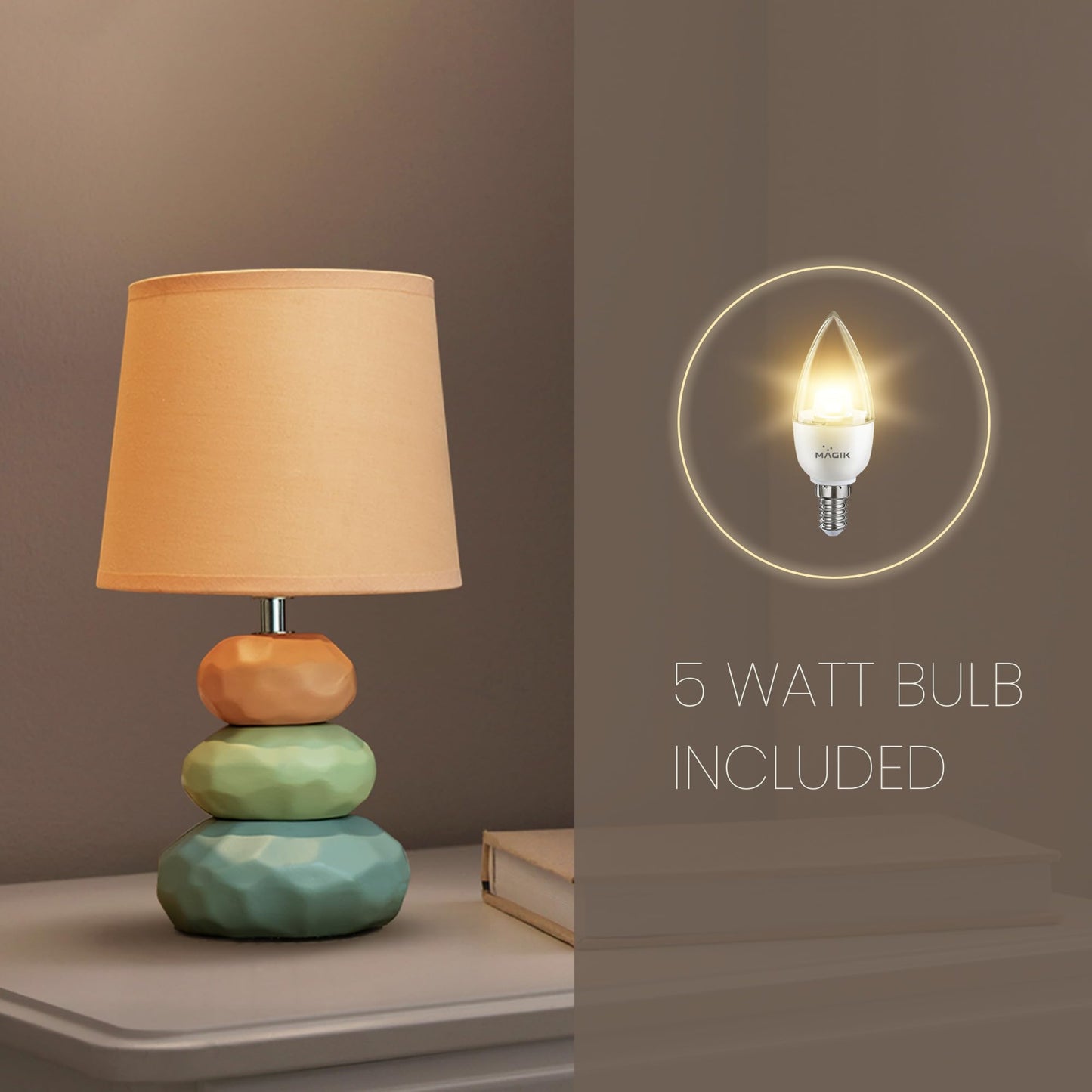 Modern Decorative Table Lamp with Ceramic Base and Fabric Shade - 17 cm x 16.5 cm x 30 cm - Warm White LED