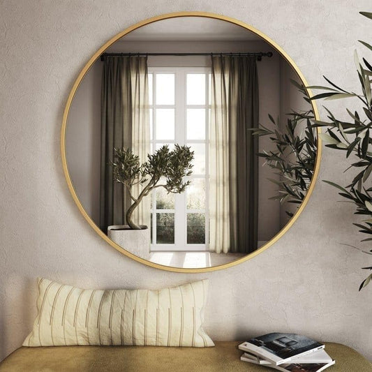 Wall-Mounted Decorative Mirror in Gold Metal Frame, Modern Round Design, 30.48 cm (12 inch)
