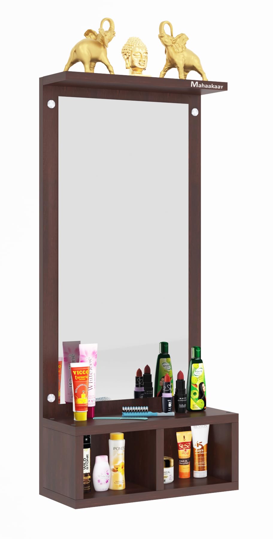 Wall Mounted Dressing Mirror with Storage - Engineered Wood - Wenge - 82.5 cm Height