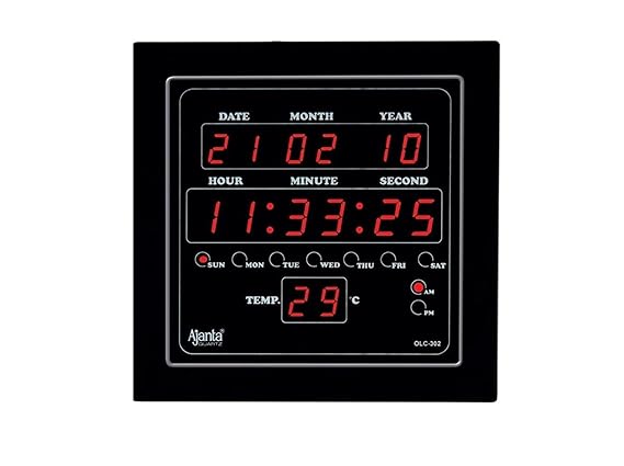 Plastic Digital Red LED Square Wall Clock (Black, 25.4 cm x 25.4 cm x 3.5 cm)