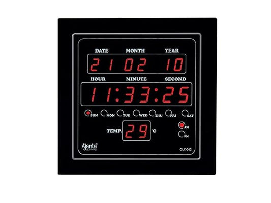 Plastic Digital Red LED Square Wall Clock (Black, 25.4 cm x 25.4 cm x 3.5 cm)