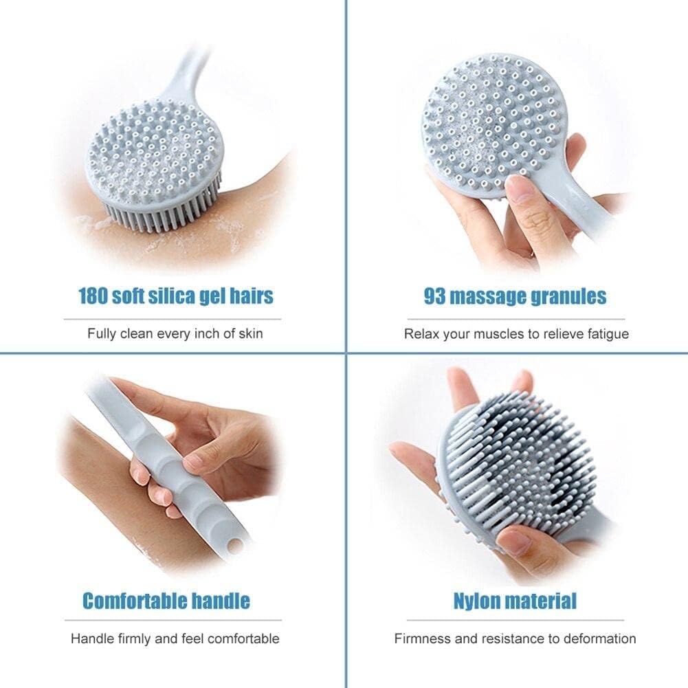 Soft Silicone Back Scrubber with Long Handle - Black