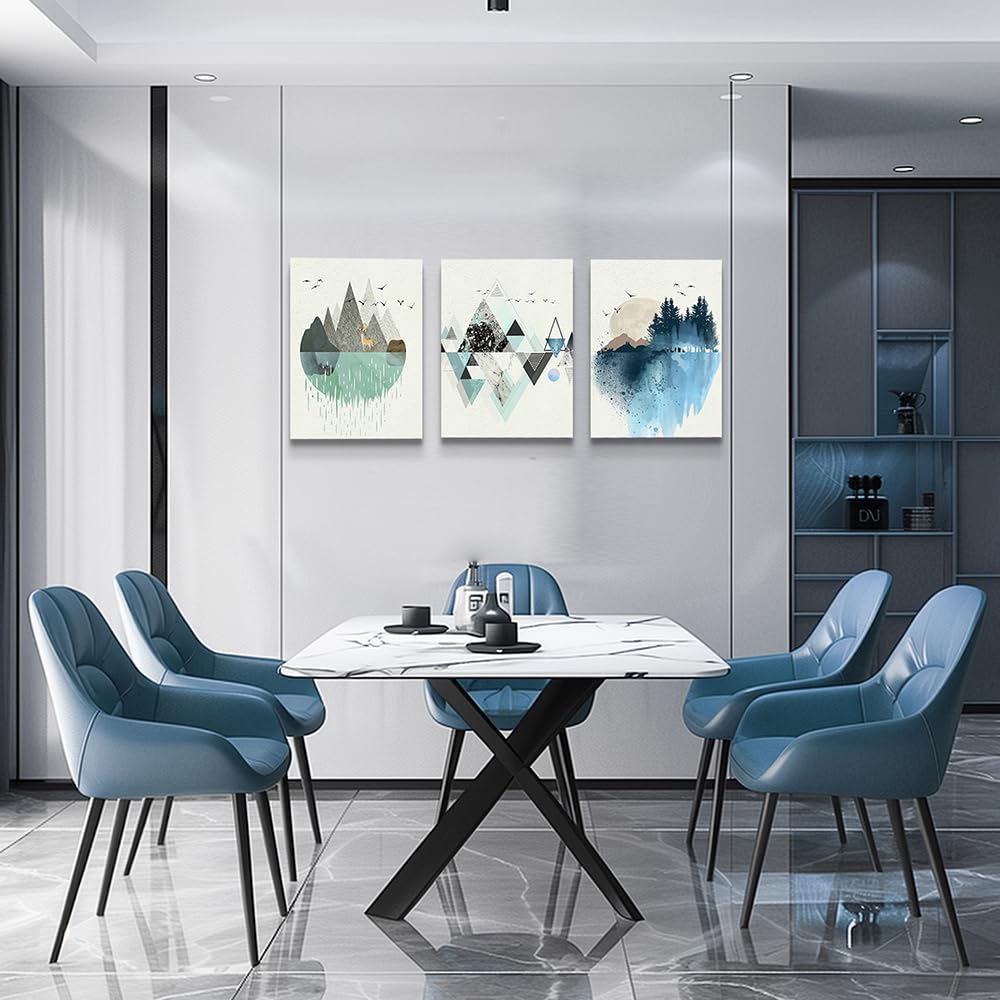 Abstract Geometry Mountain Canvas Painting Set - 3 Panels, 16x24 Inch (40x60 cm), Modern Wall Art