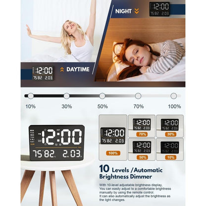 Digital Wall Clock with Remote Control, 16 Inch LED Display, Square Orange