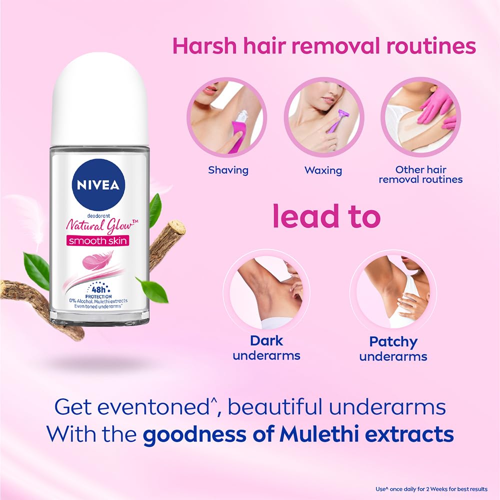 NIVEA Natural Glow Deodorant Roll On for Women, 50ml