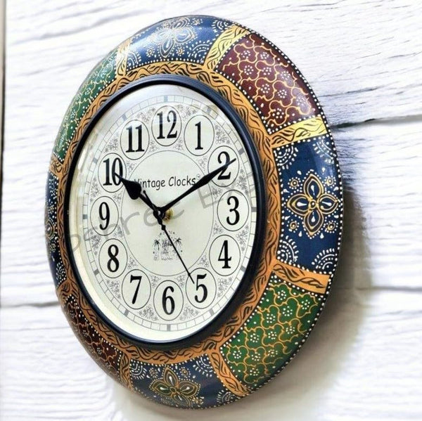 Hand-Painted Wooden Wall Clock - 12 Inch (30 cm) - Analog Design