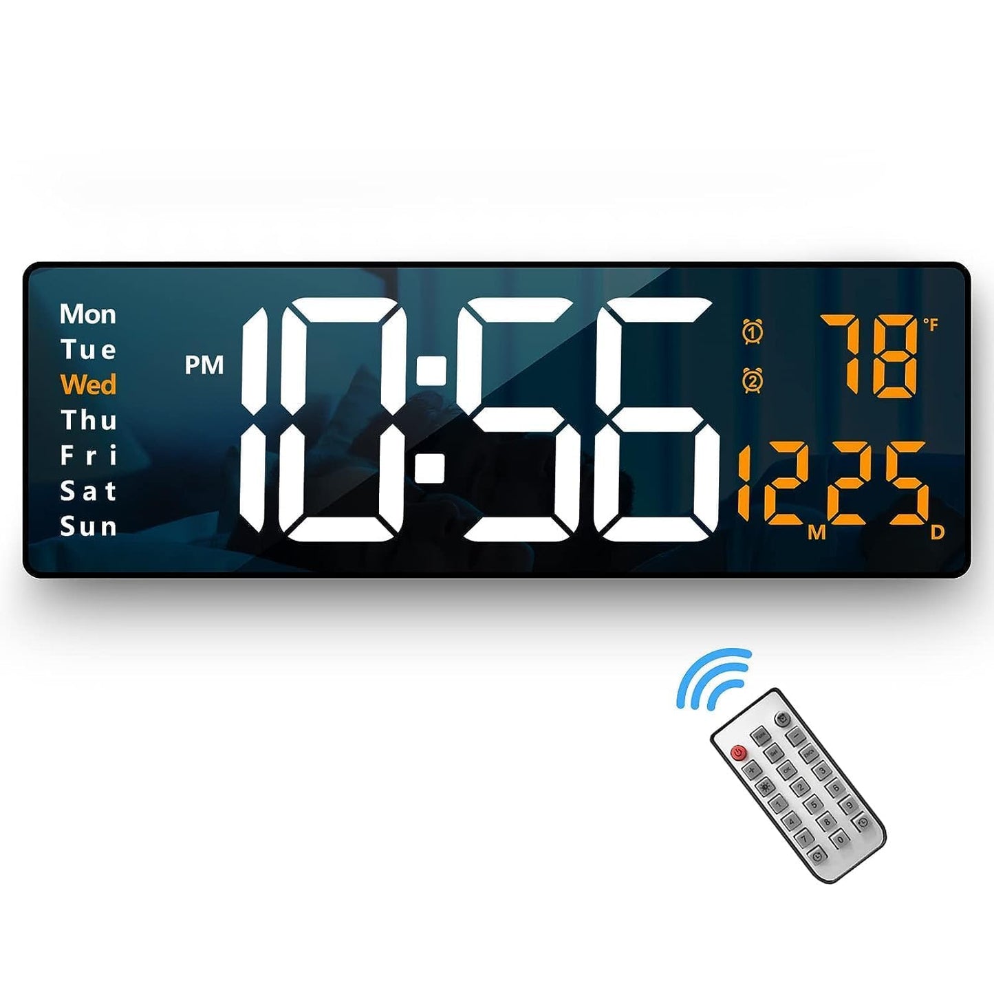 Digital Alarm Wall Clock with Remote Control, 16.2 Inch LED Display, Electric Powered