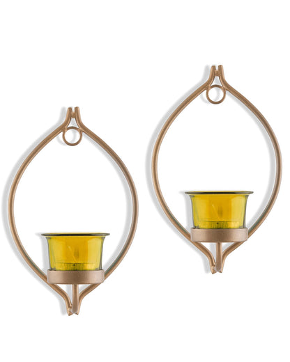 Wall Candle Sconce Set of 2 Modern Iron Holders Black with Glass 30cm