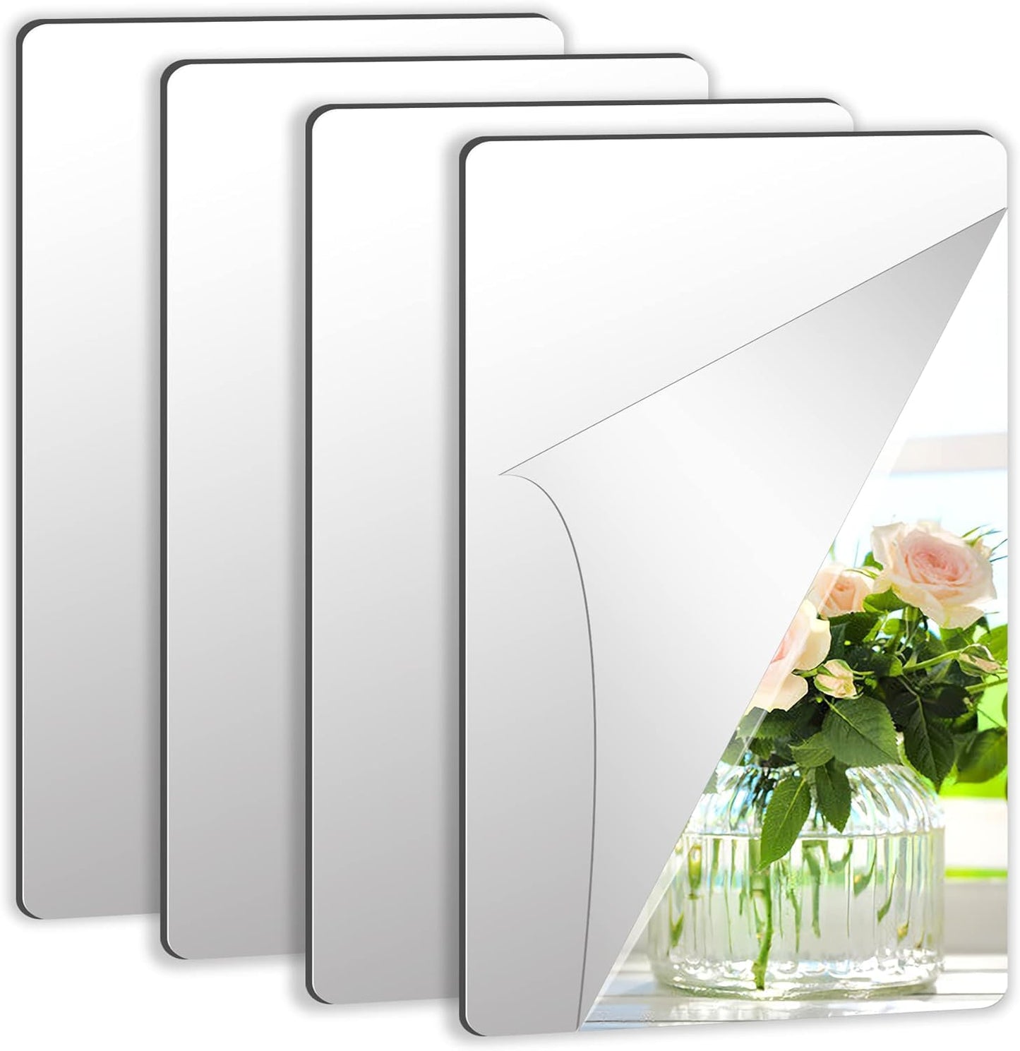 Acrylic Mirror Finish Decorative Wall Tiles - 4pc Pack - 30 x 21 cm - Flexible Self-Adhesive