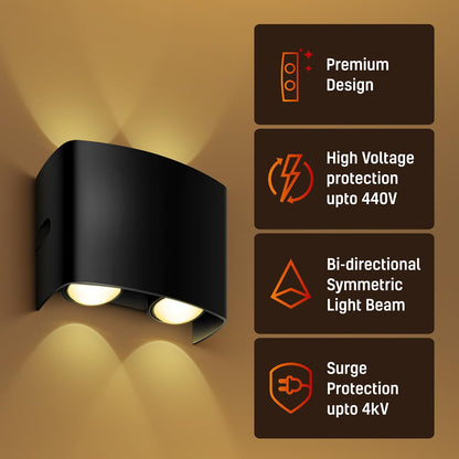 LED Wall Light Up & Down Waterproof Black Aluminium 4W 2700K