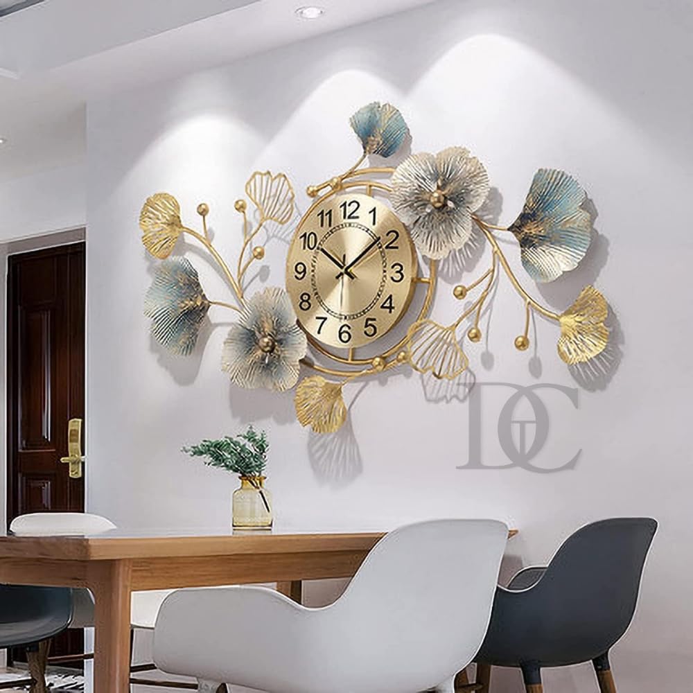 Floral Design Metal Wall Clock with Silent Sweep Mechanism - 30cm