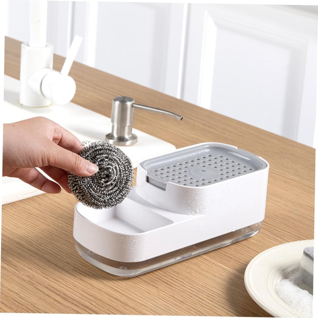 Soap Dispenser with Hollow Tray Design - Durable ABS & PS - Suitable for Kitchen & Bathroom