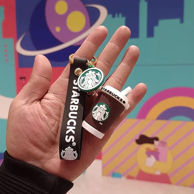 Star Bucks Coffee Mug Brown Keychain | Silicone Lanyard | Premium |