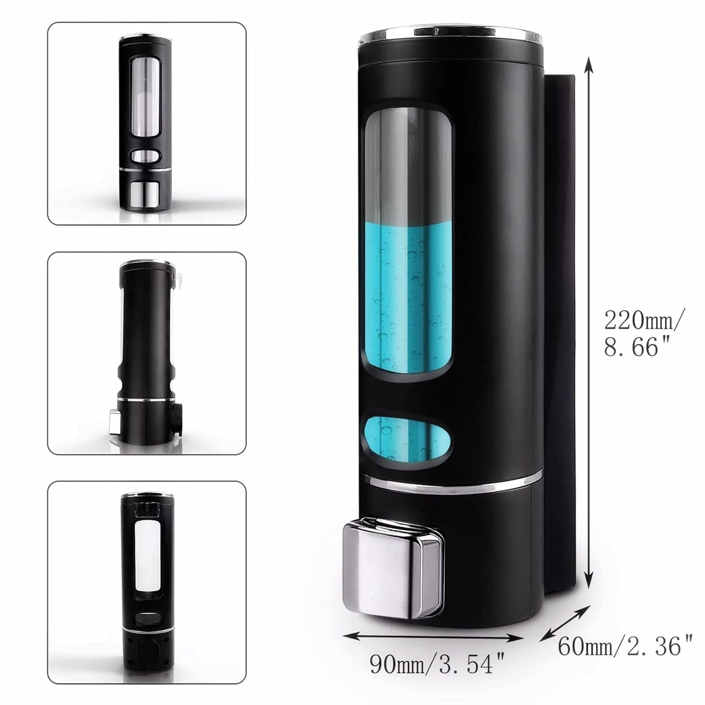 Wall Mounted Soap Dispenser - Black & White - ABS Plastic - 400ml - 6x9x22 cm