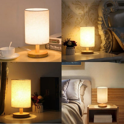 Table Lamp with Linen Shade and Wooden Base - 11.7 Inch - LED Desk Light for Bedroom, Living Room, Office