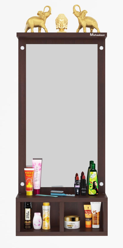 Wall Mounted Dressing Mirror with Storage - Engineered Wood - Wenge - 82.5 cm Height
