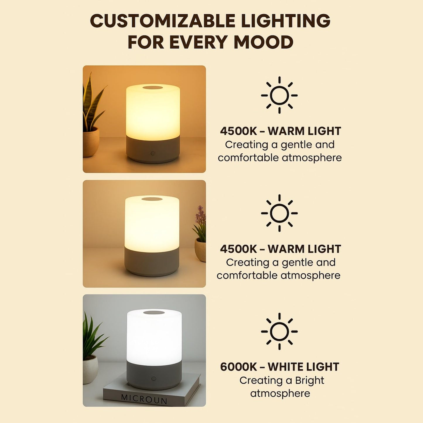 Touch Control LED Table Lamp - USB Rechargeable - White - Modern Design