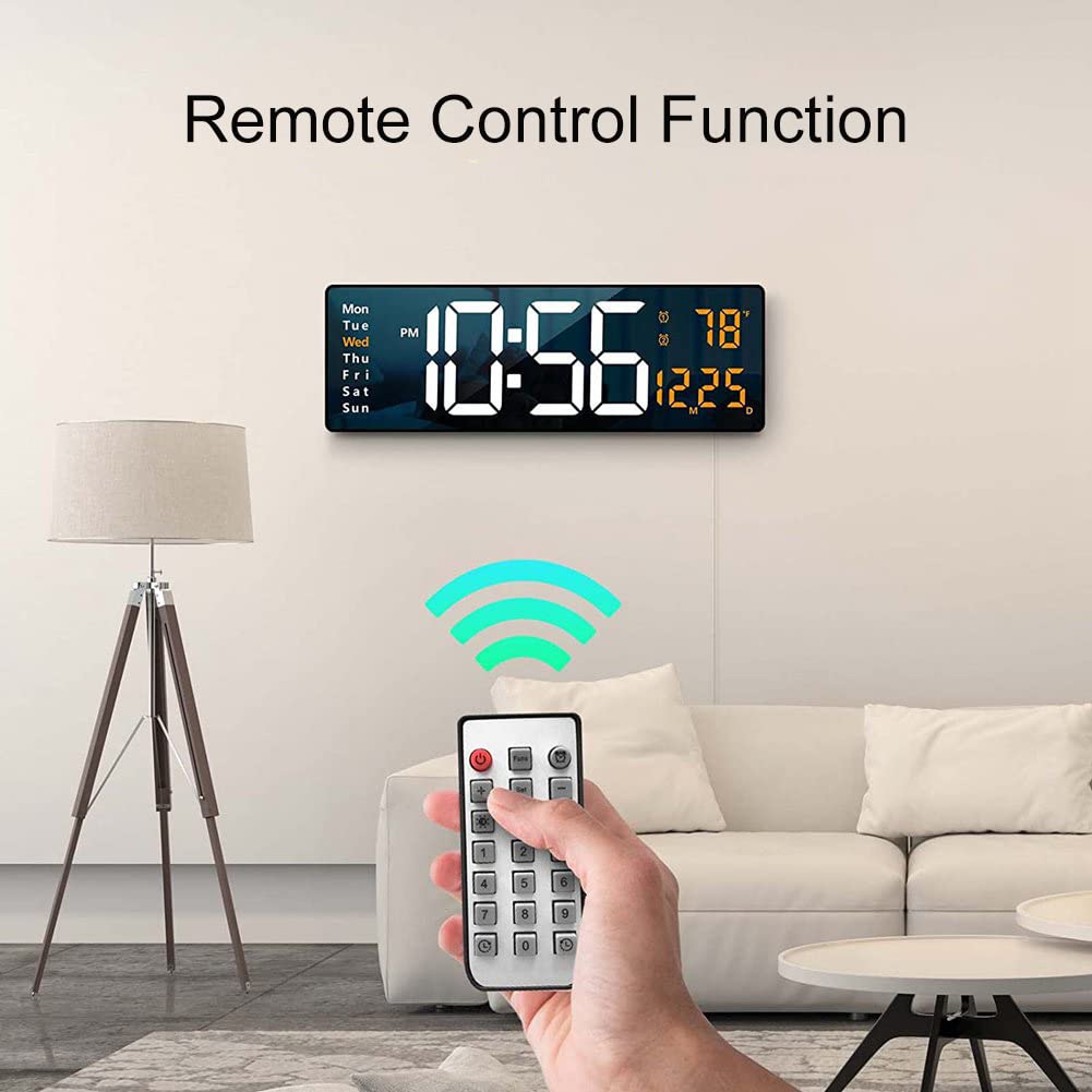 Lancoon 16 Inch Digital Wall Clock with LED Display and Remote Control